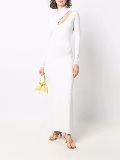 Shop Manurí Cut-out Detail Long-sleeve Dress In Weiss