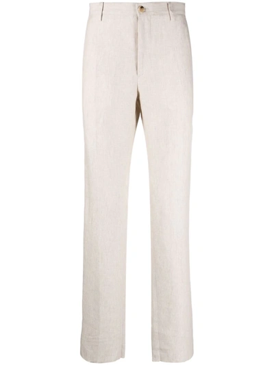 Shop Etro Straight-leg Linen Trousers In Nude