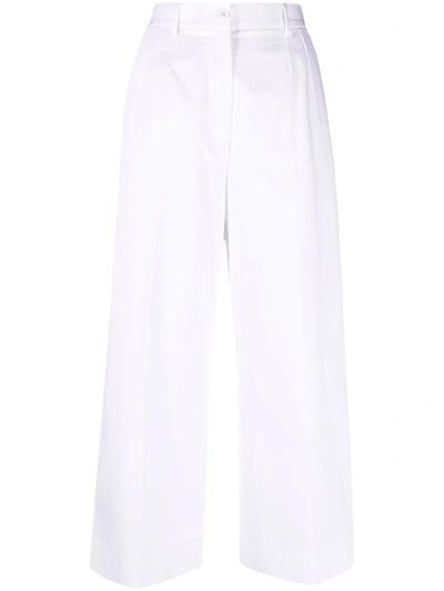 Dolce & Gabbana Logo-buttons Wide Leg Cropped Trousers In Weiss