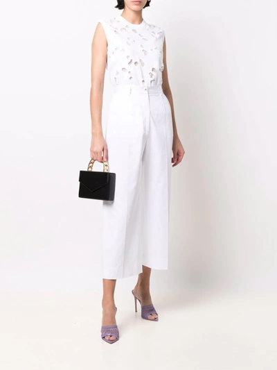Dolce & Gabbana Logo-buttons Wide Leg Cropped Trousers In Weiss