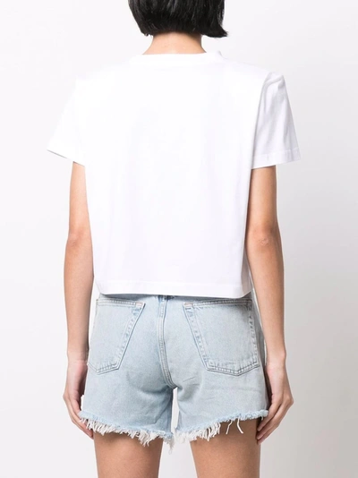 Magda Butrym Cropped Cotton T-shirt With Unique Front Embroidery In Weiss