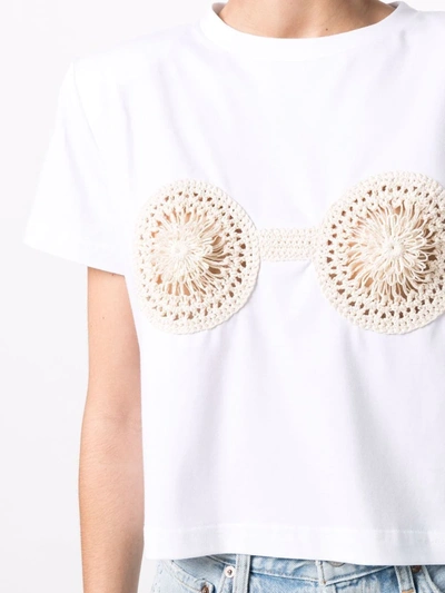 Magda Butrym Cropped Cotton T-shirt With Unique Front Embroidery In Weiss