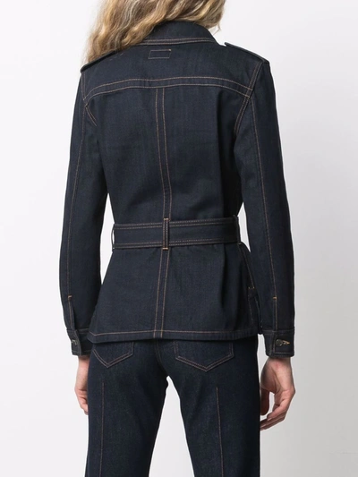Saint Laurent Saharian Belted Lace-up Denim Jacket In Blau