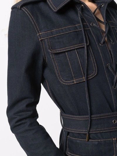 Shop Saint Laurent Belted Denim Jacket In Blau