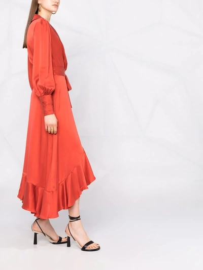 Shop Zimmermann Balloon-sleeve Silk Wrap Dress In Rot