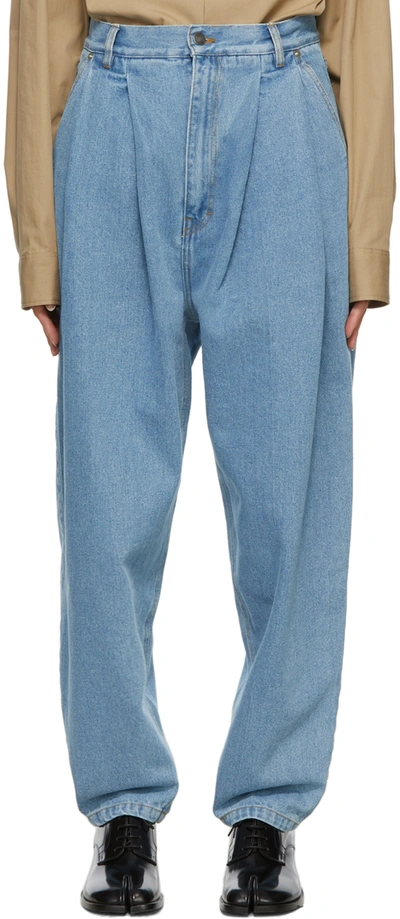 Hed Mayner Blue Pleated Denim Jeans | ModeSens
