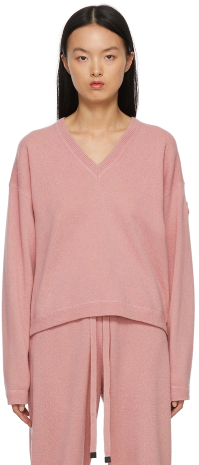 Shop Moncler Pink Cropped V-neck Sweater In 516 Pink