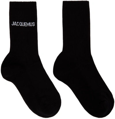 Jacquemus Les Chaussettes Logo Knit Socks In 990 Black
