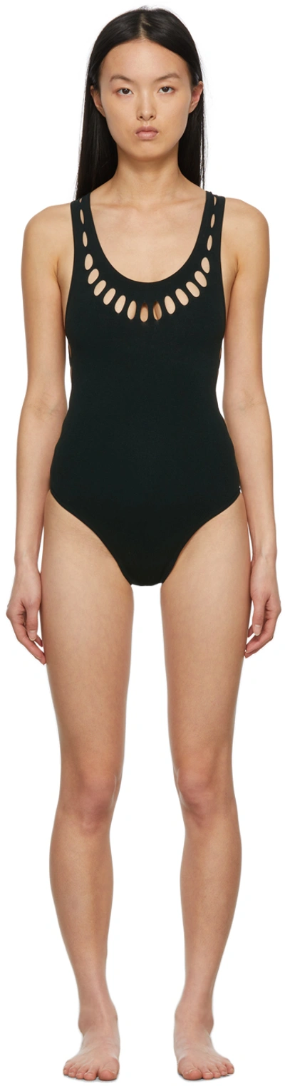 Shop Alaïa Black One-piece Seamless Swimsuit In 661 Dark Green