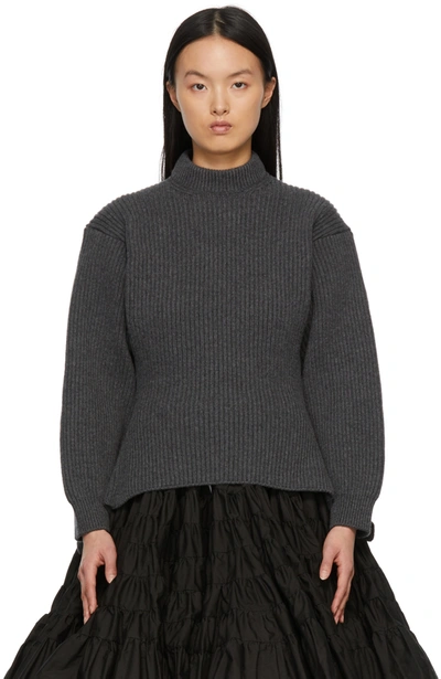 Shop Alaïa Grey High Neck Rib Knit Sweater In 830 Dark Grey