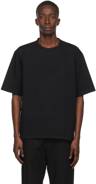 Shop Prada Black Raised Logo T-shirt In Nerof0002
