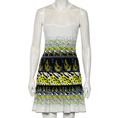 Pre-owned Roberto Cavalli Multicolored Jacquard Silk & Mesh Inset Sleeveless Dress M