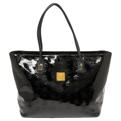 MCM Monogram Patent Shopping Tote Black 289860