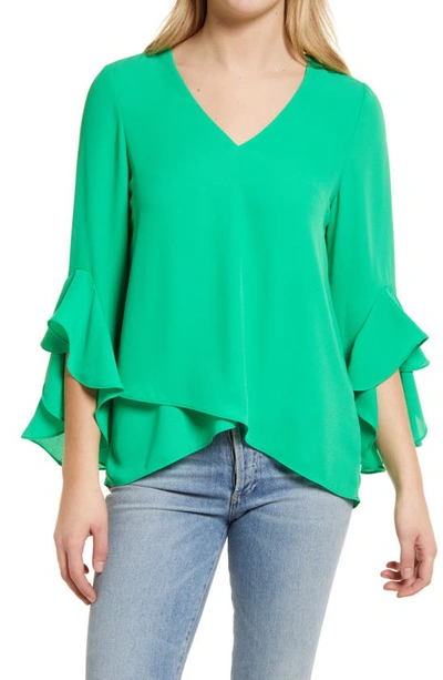 Shop Vince Camuto Flutter Sleeve Tunic In Vivid Green