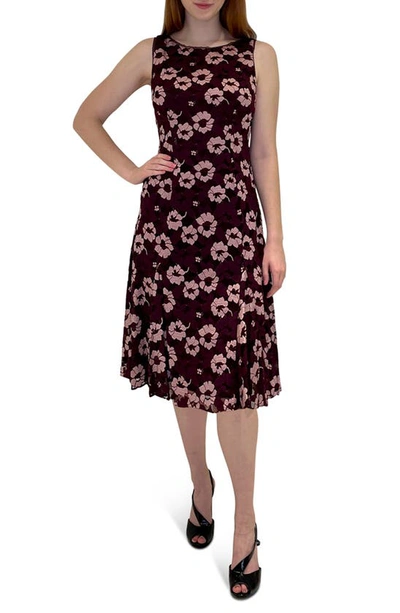 Shop Adrianna Papell Floral Lace Fit & Flare Dress In Burgundy/ Blush
