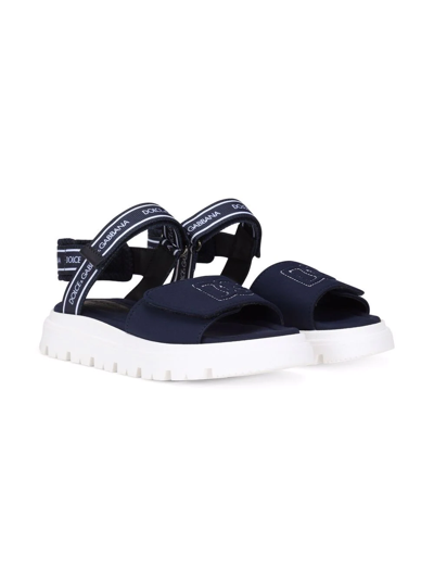 Shop Dolce & Gabbana Dg-logo Touch-strap Sandals In Blue