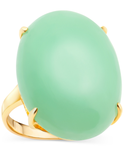 Shop Macy's Dyed Green Jade Cabochon Ring In 14k Gold-plated Sterling Silver