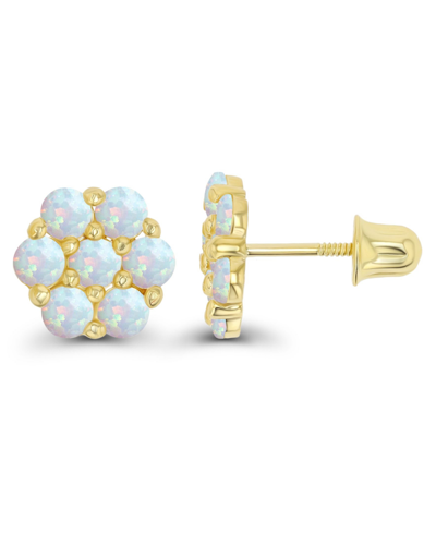 Shop Macy's Created White Opal Round Flower Screwback Earrings In Sterling Silver (also In 14k Gold Over Silver  In Yellow