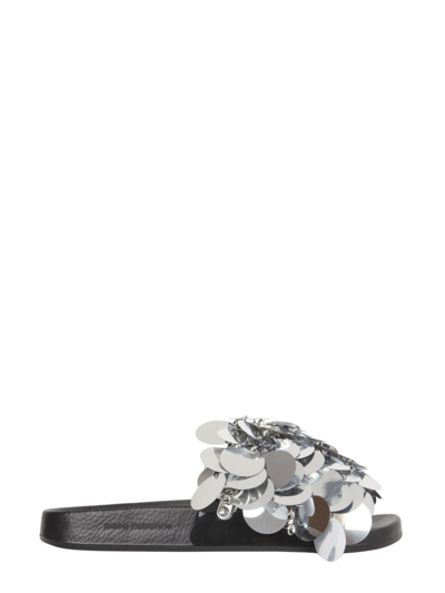 Shop Paco Rabanne Slide Sandals In Silver