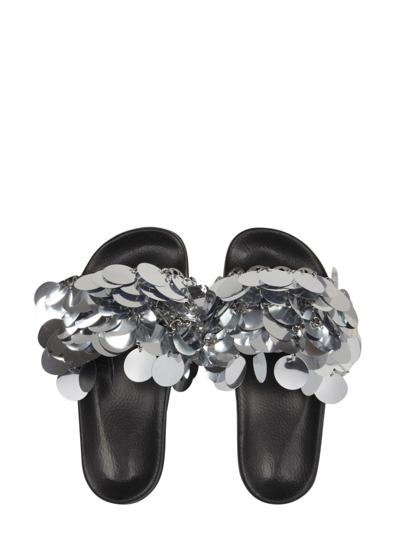 Shop Rabanne Slide Sandals In Silver