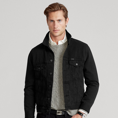 Shop Ralph Lauren Garment-dyed Denim Trucker Jacket In Adamson Polo Black
