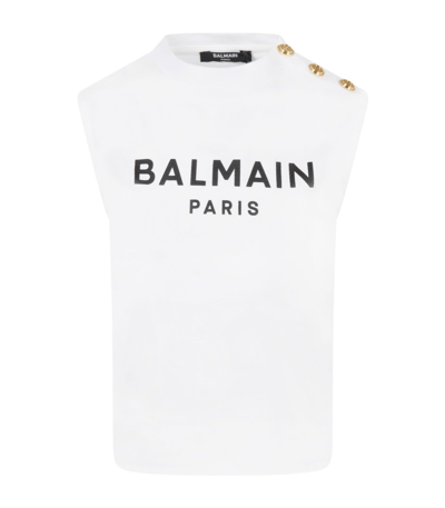 Shop Balmain Tank Top With Logo In Bianco-nero