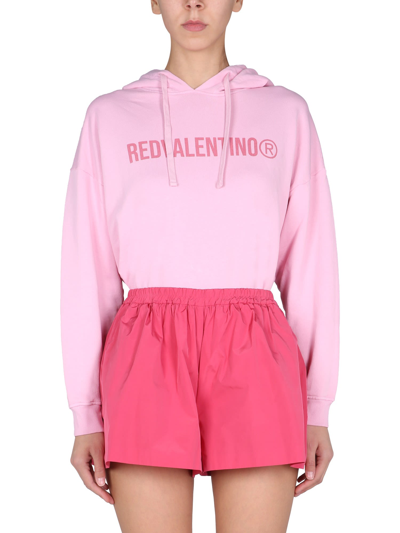 Shop Red Valentino Sweatshirt With Logo Print In Rosa