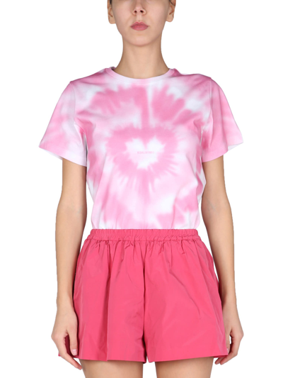 Shop Red Valentino Cotton Jersey T-shirt With Heart Tie Dye Print In Rosa