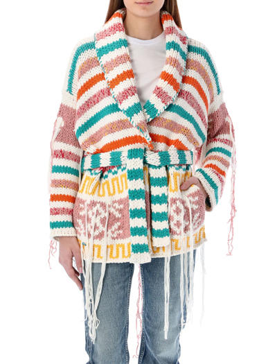 Shop Alanui Ocho Rios Chunky Cardigan In Chalk Beige Mix