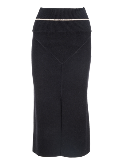 Moncler Front Slit Knit Midi Skirt In Black