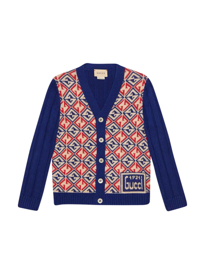 Shop Gucci Blue And Red Cardigan In Blu/rosso
