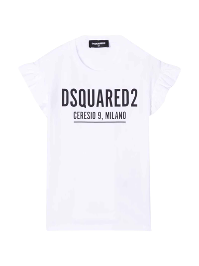 Shop Dsquared2 White Teen T-shirt With Black Print Dsquared Kids In Bianco