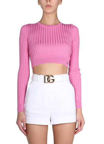 Shop Dolce & Gabbana Cropped Sweater In Rosa