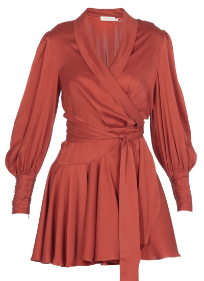 Shop Zimmermann Wrap Mini Dress In Crimson