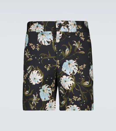 Shop Erdem Lucas Floral Shorts In Black / Azure / Olive