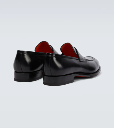 Shop Santoni Leather Penny Loafers In Black