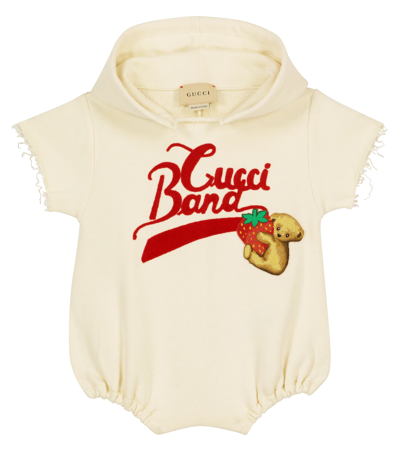 Shop Gucci Baby Embroidered Cotton Bodysuit In White/multicolor