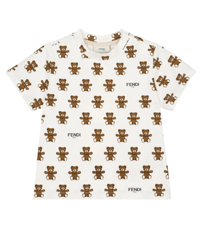 Shop Fendi Baby Printed Cotton-blend T-shirt In Gesso