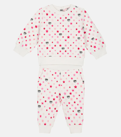 Monnalisa X Chiara Ferragni Baby Printed Sweater And Sweatpants Set In Bianco