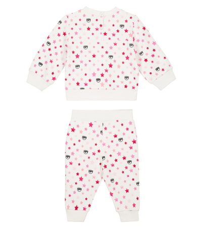 Monnalisa X Chiara Ferragni Baby Printed Sweater And Sweatpants Set In Bianco