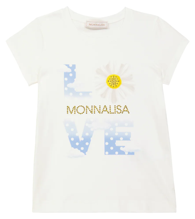 Shop Monnalisa Embellished Printed T-shirt In White