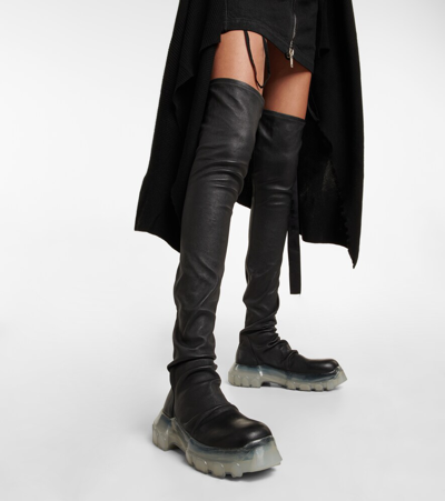 Shop Rick Owens Leather Over-the-knee Boots In Black/clear