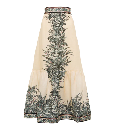 Shop Zimmermann Moonshine Floral Linen Midi Skirt In Cream Lily