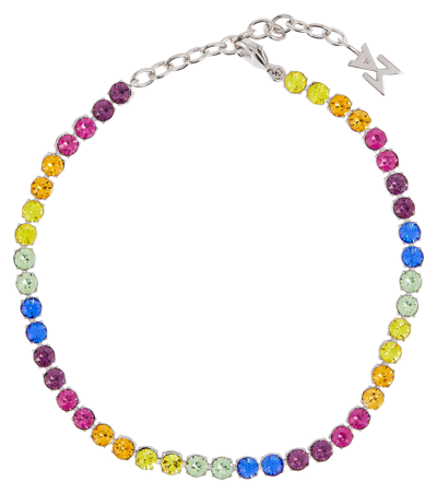 Shop Amina Muaddi Tennis Crystal-embellished Anklet In Candy Rainbow/silver