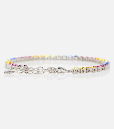 Shop Amina Muaddi Tennis Crystal-embellished Anklet In Candy Rainbow/silver