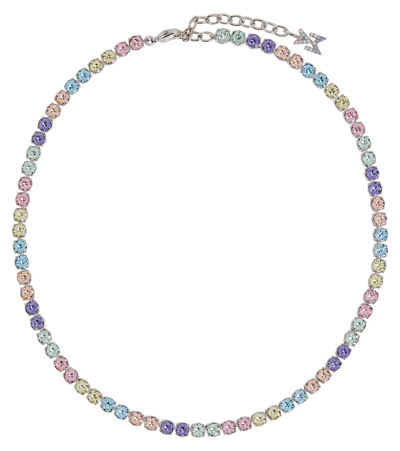 Shop Amina Muaddi Tennis Crystal-embellished Necklace In Candy Rainbow/silver