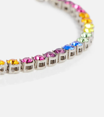 Shop Amina Muaddi Tennis Crystal-embellished Anklet In Candy Rainbow/silver