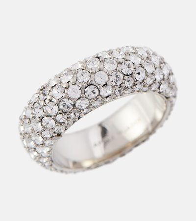 Shop Amina Muaddi Cameron Crystal-embellished Ring In White Crystals/silver
