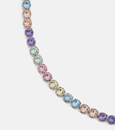 Shop Amina Muaddi Tennis Crystal-embellished Necklace In Candy Rainbow/silver