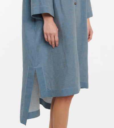 Shop Loewe Linen-blend Midi Shirt Dress In Blue Denim